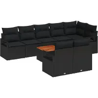 vidaXL Ensemble canapé de jardin avec mémoire 9 pcs noir poly rotin