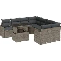 vidaXL Ensemble de canapés de jardin avec coussins (9 pièces), gris, en polyrotin