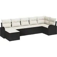 vidaXL Ensemble de canapés avec coussins et rangement 7 pièces Noir Poly-rotin