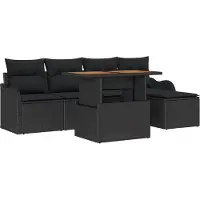 vidaXL Ensemble de canapé de jardin avec coussins 6 pcs noir poly rotin