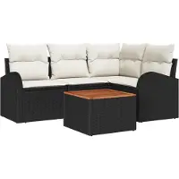 vidaXL Ensemble de canapés de jardin avec rangement, 5 pièces, noir et crème, en polyrotin