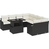 vidaXL Ensemble de canapés de jardin avec coussins (9 pièces), noir, en polyrotin