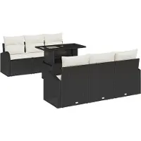 vidaXL Ensemble de canapés de jardin avec coussins (7 pièces), en rotin synthétique noir