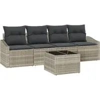 vidaXL Ensemble de canapés avec coussins (5 pièces), gris clair et gris foncé, en polyrotin