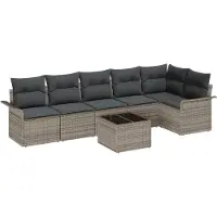 vidaXL Ensemble de canapé de jardin avec coussins avec mémoire 7 pcs Gris Poly Rattan