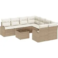 vidaXL Ensemble de salon , 9 pièces, couleur beige et crème, en résine tressée (poly-rattan), capacité pour 8 personnes