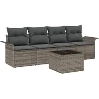 vidaXL Ensemble de canapés de jardin , 5 pièces, gris, en résine tressée