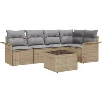 vidaXL Ensemble canapé de jardin avec coussins 6 pièces Beige Poly-rotin