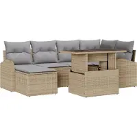vidaXL Ensemble de canapé de jardin avec mémoire 7 pcs Beige Poly Rattan