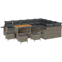 vidaXL Ensemble de canapés de jardin avec coussins, 13 pièces, gris, en polyrotin