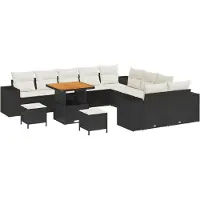 vidaXL Ensemble de canapés de jardin avec coussins 13 pièces Noir et crème Polyrotin