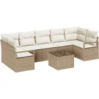 vidaXL Ensemble de canapé de jardin avec coussin avec mémoire 8 pcs Beige et Crème