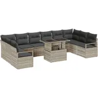 vidaXL Ensemble de canapé de jardin avec coussins 11 pcs Gris clair Poly-Rotin