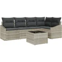 vidaXL Ensemble de canapés de jardin avec coussins, 6 pièces, gris clair, en polyrotin