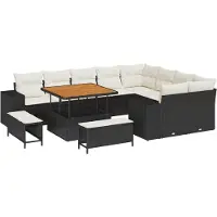 vidaXL Ensemble de canapés de jardin , 12 pièces, 9 places, noir et crème