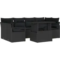 vidaXL Ensemble de canapés de jardin , 7 pièces, 6 places, noir, en résine tressée