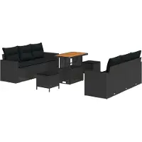 vidaXL Ensemble de canapé de jardin avec coussin avec mémoire 9 pcs noir