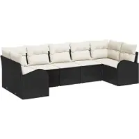 vidaXL Ensemble de canapés de jardin avec coussins, 7 pièces, noir et blanc, en polyrotin
