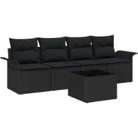 vidaXL Ensemble de canapé de jardin avec coussins 5 pcs noir poly rotin