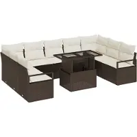 vidaXL Ensemble de canapé de jardin avec coussins 10 pcs brun et crème poly rotin