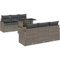 vidaXL Ensemble de canapés de jardin avec coussins et rangement, 7 pièces, gris, en rotin synthétique