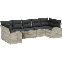 vidaXL Ensemble de canapé de jardin avec coussins 7 pcs gris clair Poly-Rotin