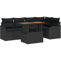 vidaXL Ensemble de canapé de jardin avec coussins 6 pcs noir poly rotin