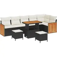 vidaXL Ensemble de canapés de jardin avec coussins 11 pièces Noir et crème Poly-rotin