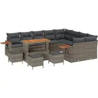 vidaXL Ensemble de canapés de jardin avec coussins, 14 pièces, gris, en polyrotin