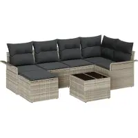 vidaXL Ensemble de canapés de jardin avec rangement, 7 pièces, gris clair, en polyrotin