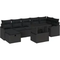 vidaXL Ensemble de canapé de jardin avec coussins 8 pcs noir Poly rotin