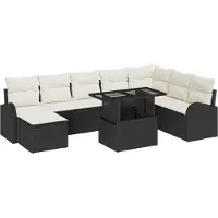 vidaXL Ensemble de canapé de jardin avec mémoire 9 pcs noir poly rotin