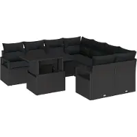 vidaXL Ensemble de canapé de jardin avec coussins 9 pcs noir poly rotin