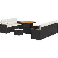vidaXL Ensemble de canapés de jardin avec coussins 14 pièces Noir et crème Poly-rotin