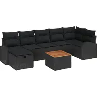 vidaXL Ensemble de canapé de jardin avec coussins 8 pcs noir poly rotin