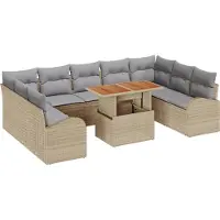 vidaXL Ensemble de canapé de jardin avec mémoire 10 pcs Beige Poly Rattan