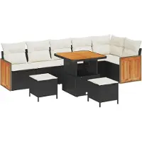 vidaXL Ensemble de canapés de jardin avec coussins 11 pièces Noir et crème Poly-rotin