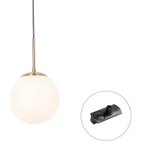 QAZQA Suspension Art Déco dorée avec verre opale incl. adaptateur rail monophasé noir - Iconic Flore