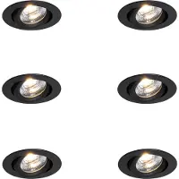QAZQA Ensemble de 6 spots encastrables noirs inclinables 8,2 cm LED inclus Dim to Warm IP54 Ultra Slim - Pupil