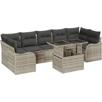 vidaXL Ensemble de canapés de jardin avec coussins (8 pièces), gris clair, en rotin synthétique