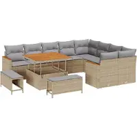 vidaXL Ensemble de canapé de jardin avec coussins avec mémoire 12 pcs Beige Poly Rattan