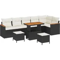vidaXL Ensemble de canapé de jardin avec coussins avec mémoire Noir Poly Rattan