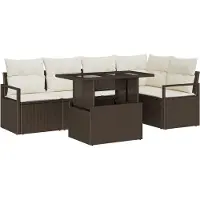 vidaXL Ensemble de canapés de jardin avec coussins et rangement, 6 pièces, en rotin synthétique marron