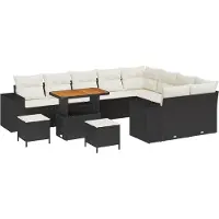 vidaXL Ensemble de canapés de jardin avec coussins (12 pièces), noir et crème