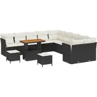 vidaXL Ensemble de canapé de jardin avec coussins 13 pcs noir et crème