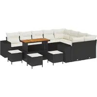 vidaXL Ensemble de canapé de jardin avec coussins avec coussins 13 pcs noir et crème