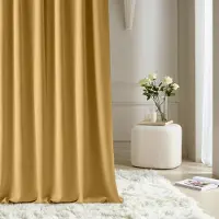 Room99 Rideau avec œillets Aura 140 x 250 cm Largeur x Hauteur, Décoration de Fenêtre, Curtains et Draperies intérieurs pour Salon, Chambre Moderne Lisse Moutarde, 1 pièce