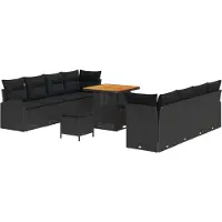 vidaXL Ensemble de salon de jardin , 11 pièces, 10 places, couleur noire