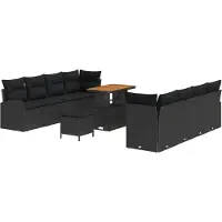 vidaXL Ensemble de salon de jardin , 11 pièces, 10 places, couleur noire