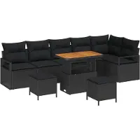 vidaXL Ensemble de canapé de jardin avec coussin avec mémoire 9 pcs noir